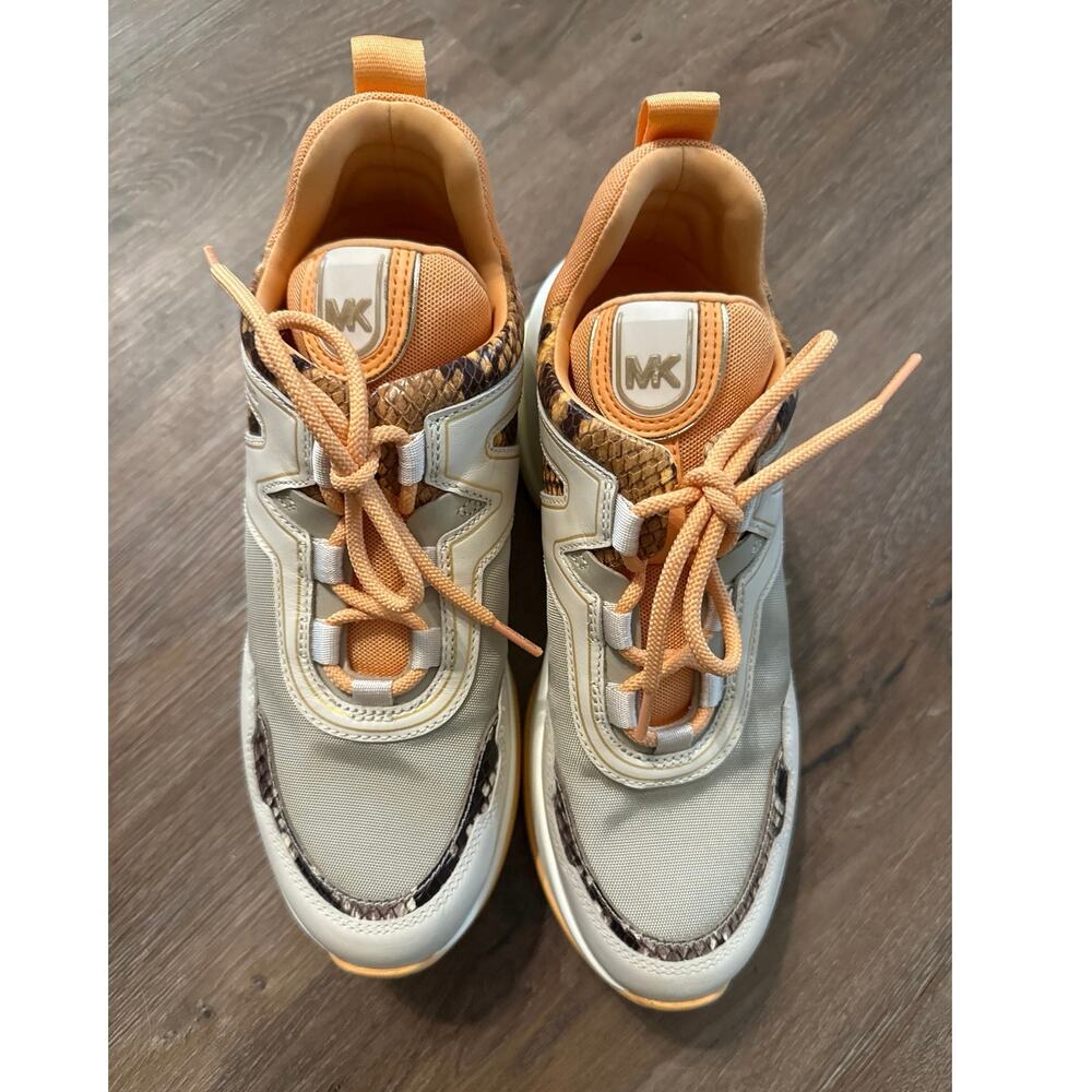 Michael Kors Olympia Canvas Snake Embossed Leather Trainer Sneaker Size 8.5 Shoe - Picture 12 of 12